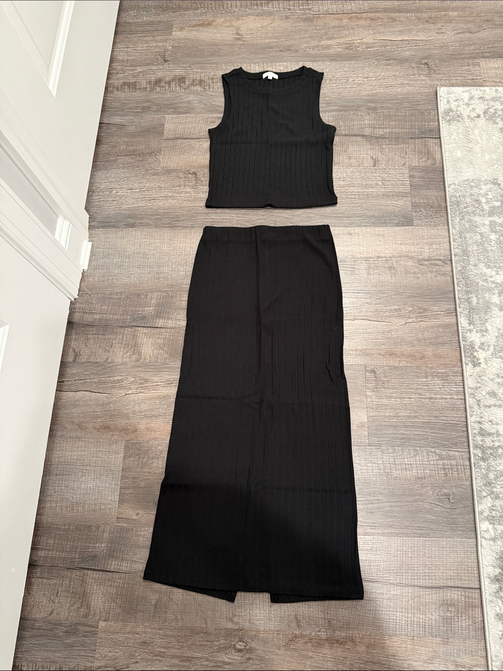 Women's Black Ribbed Maxi Skirt and Top Sleek Everyday Style